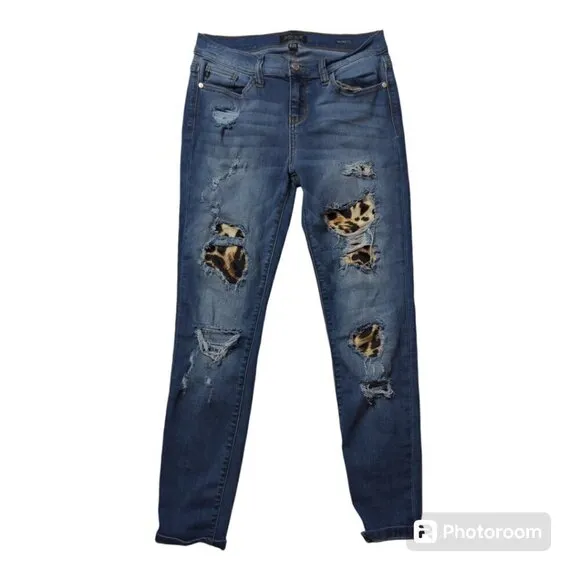 Judy Blue Women’s Jeans Leopard Print Patches Skinny Fit  Sz 9/29