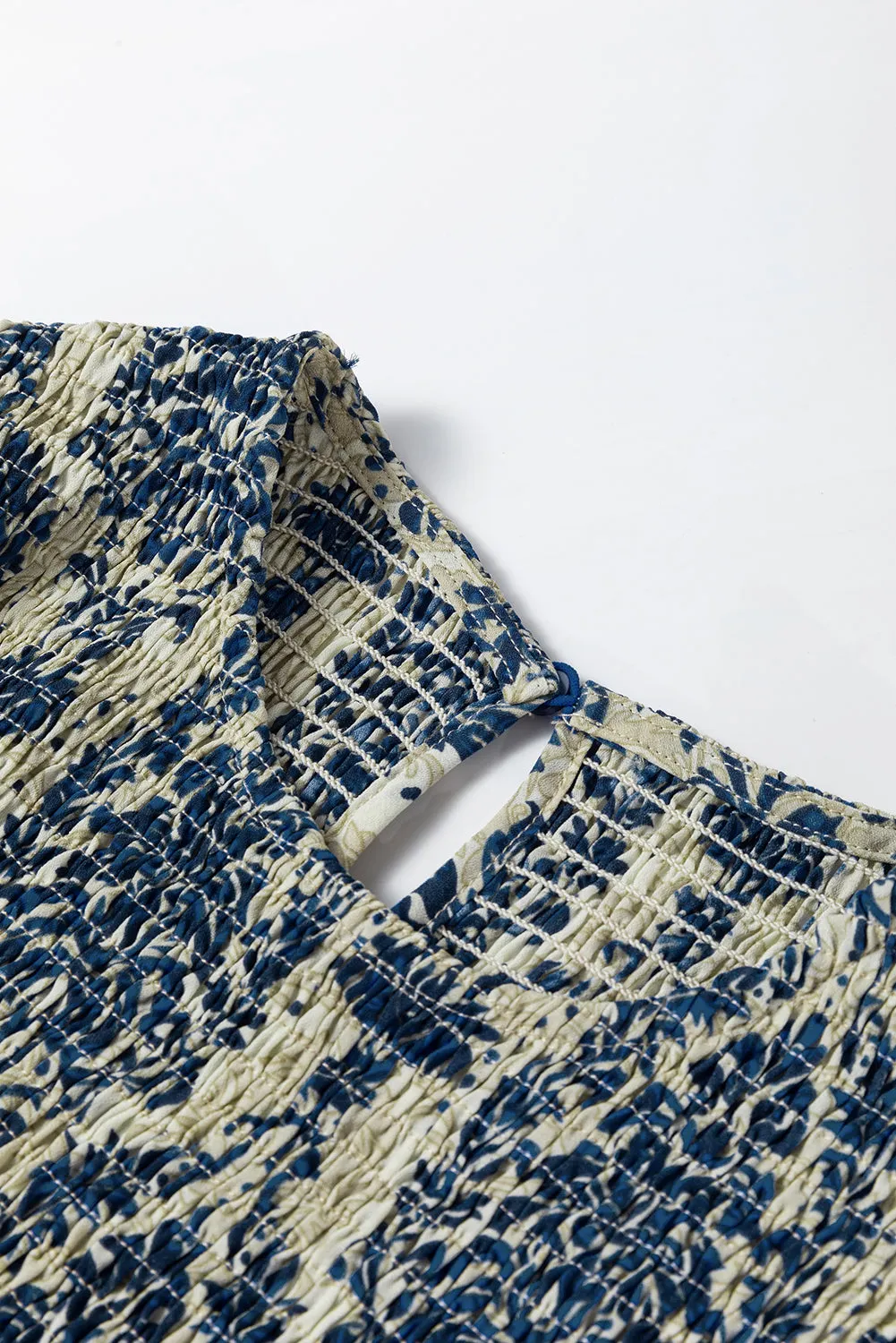 KaleaBoutique Boho Printed Balloon Sleeve Smocked Peplum Blouse