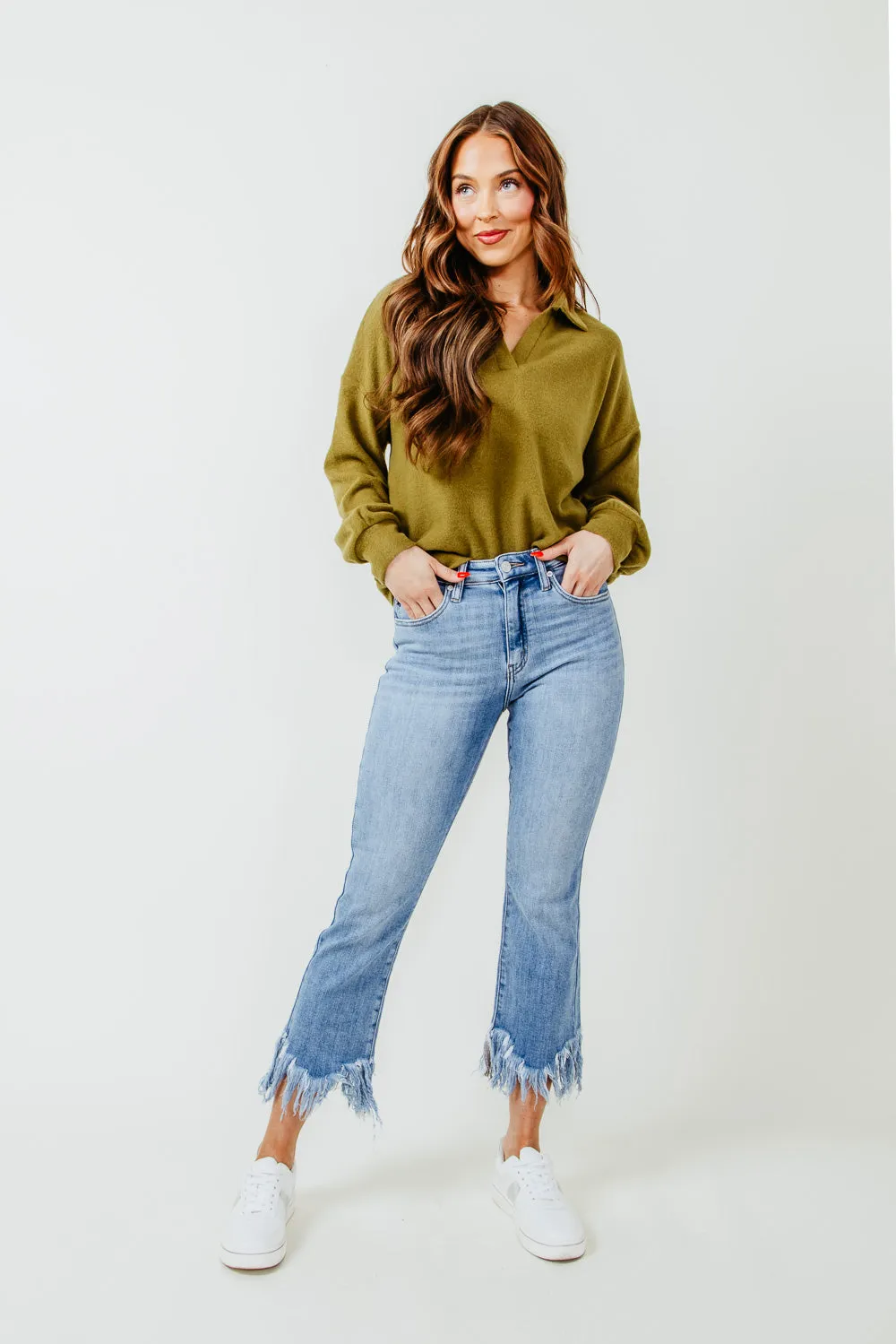 KanCan Arla High Rise Cropped Fray Hem Bootcut Jeans for Women | KC9354M
