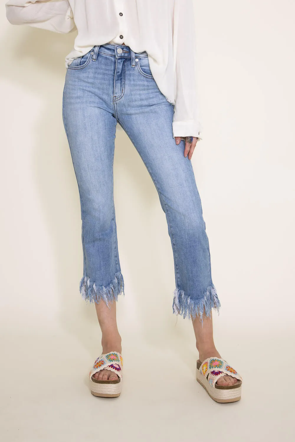 KanCan Arla High Rise Cropped Fray Hem Bootcut Jeans for Women | KC9354M