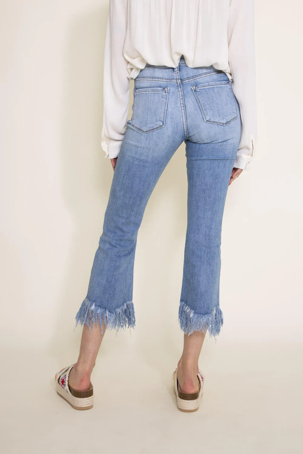 KanCan Arla High Rise Cropped Fray Hem Bootcut Jeans for Women | KC9354M