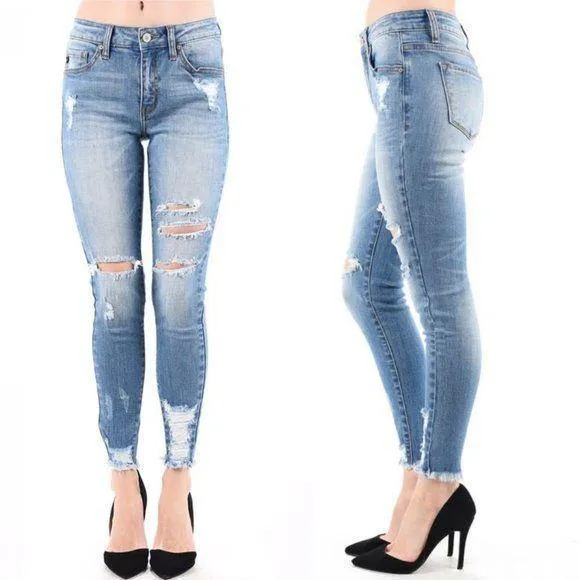 KANCAN Light Wash Distressed Skinny Jeans KC5056M