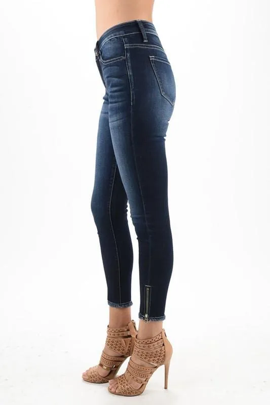 KanCan Mid-Rise Skinny Jeans with Ankle Zipper & Fringe Hem