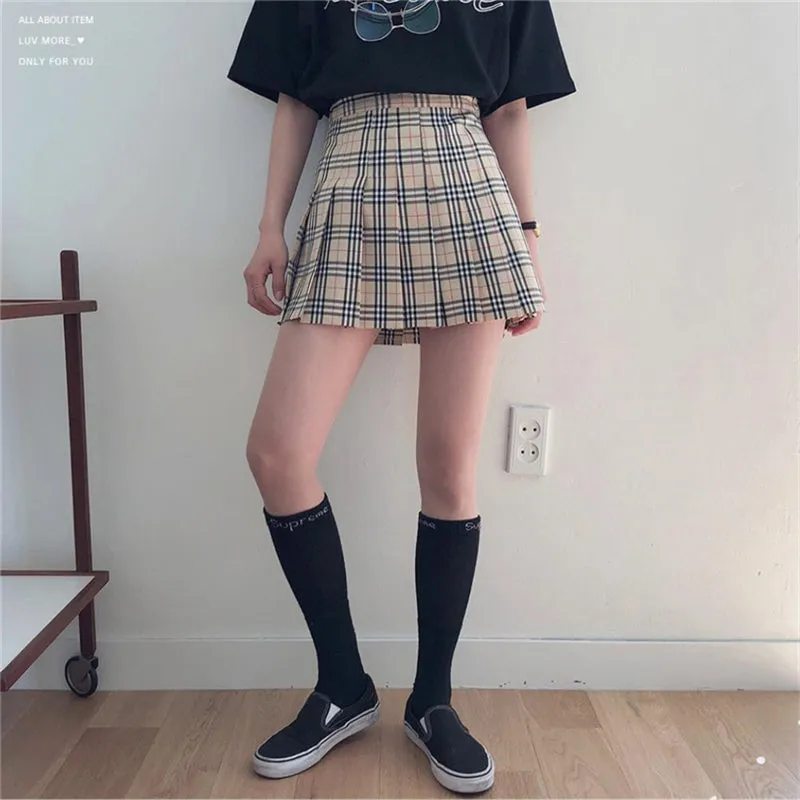 “KHAKI PLAID” PLEATED SKIRT W112001