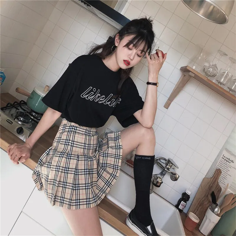 “KHAKI PLAID” PLEATED SKIRT W112001