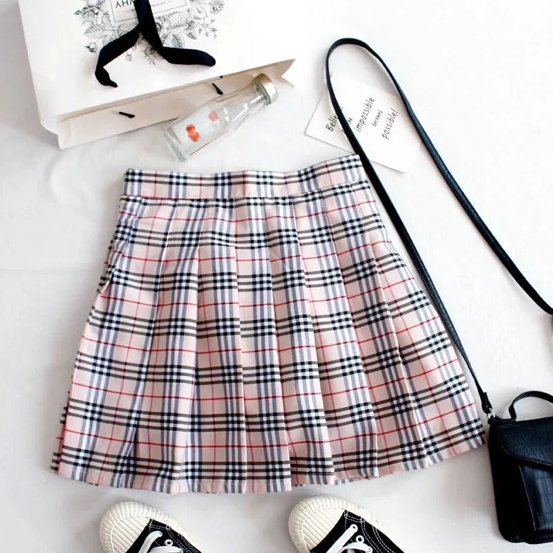 “KHAKI PLAID” PLEATED SKIRT W112001