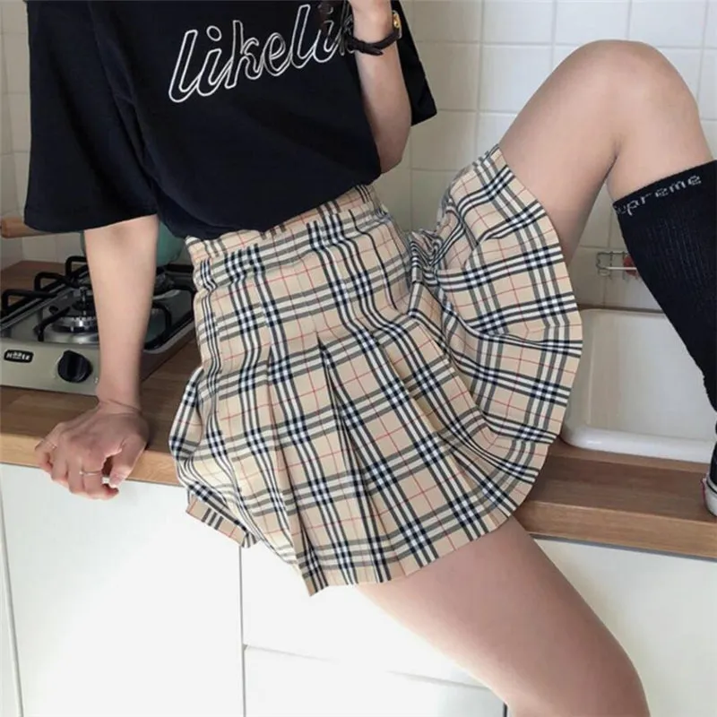 “KHAKI PLAID” PLEATED SKIRT W112001