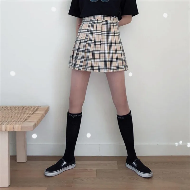 “KHAKI PLAID” PLEATED SKIRT W112001