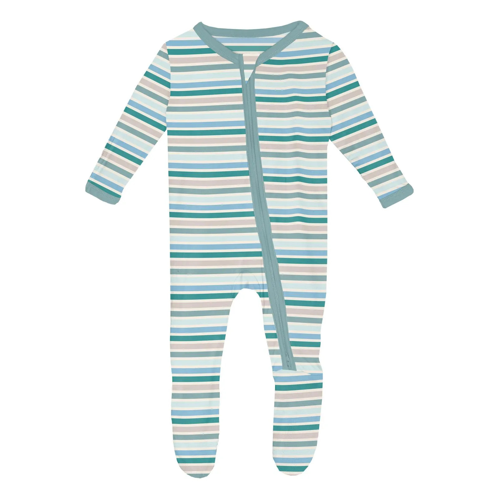 KicKee Pants Print Footie with 2 Way Zipper - Lakeside Stripe