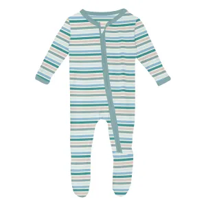 KicKee Pants Print Footie with 2 Way Zipper - Lakeside Stripe