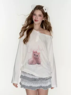 Kitten Graphic Long Sleeve Top