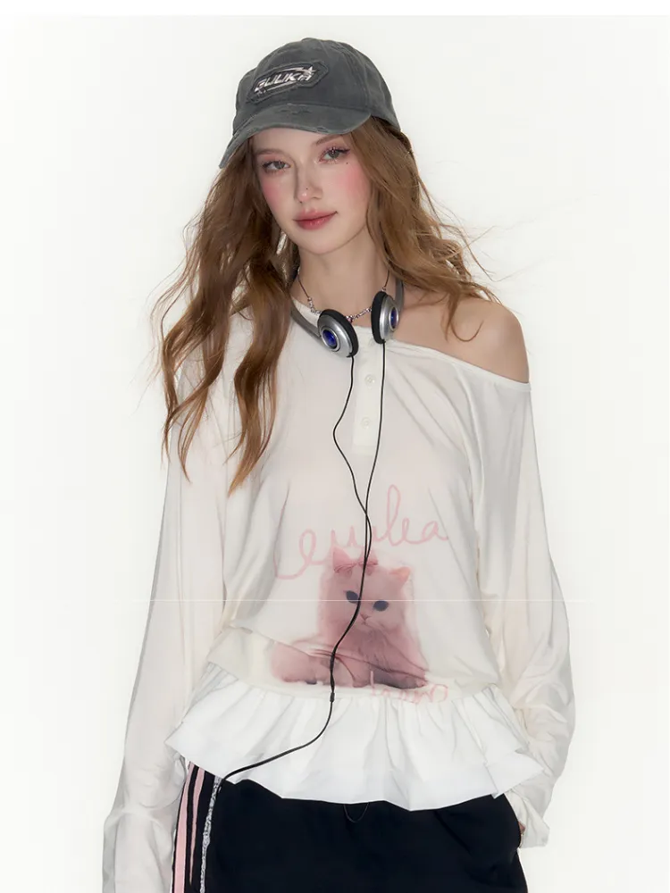 Kitten Graphic Long Sleeve Top