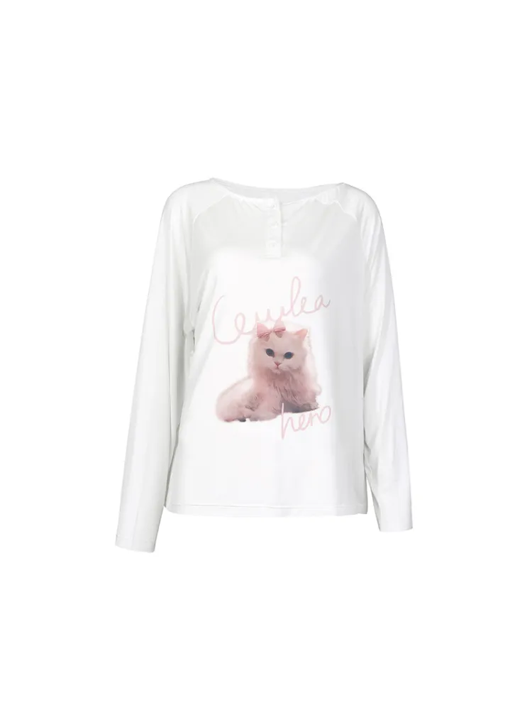 Kitten Graphic Long Sleeve Top