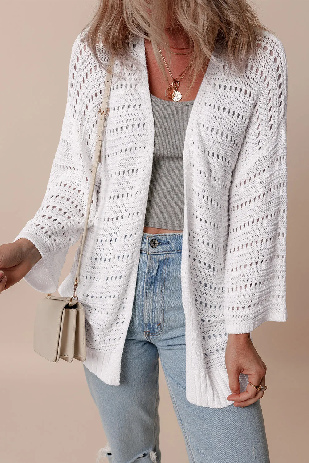 Knit Bracelet Sleeve Open Cardigan