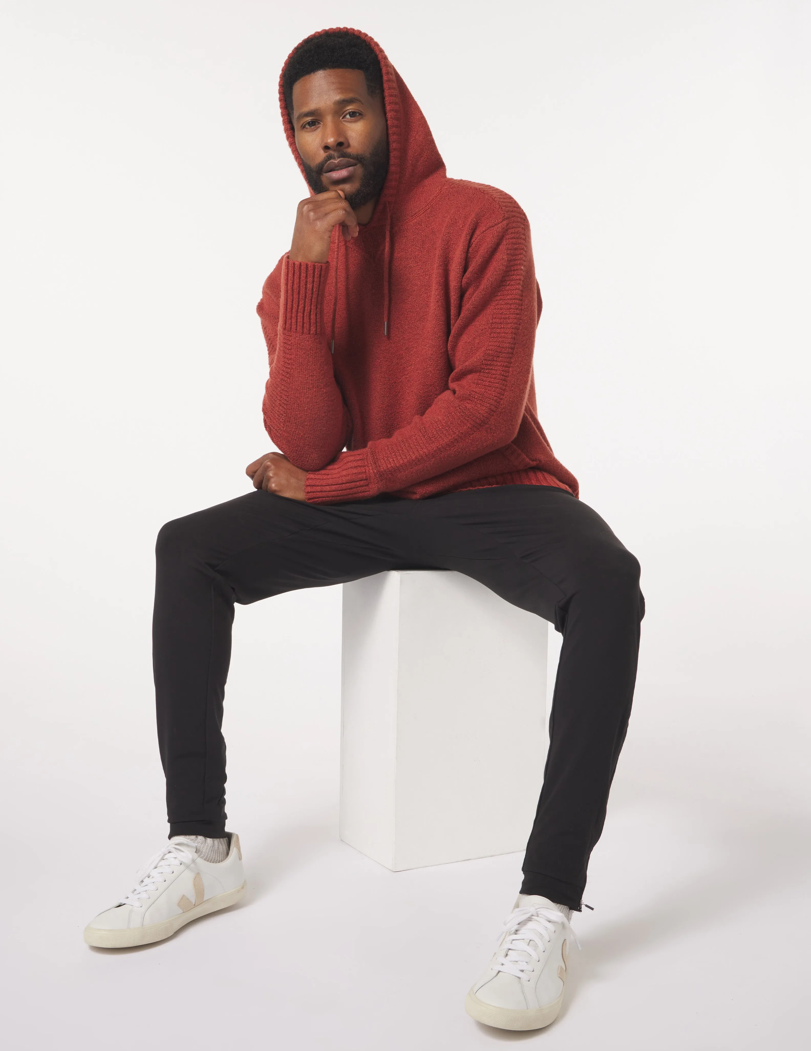 Knit Up Hoodie: Brick Red