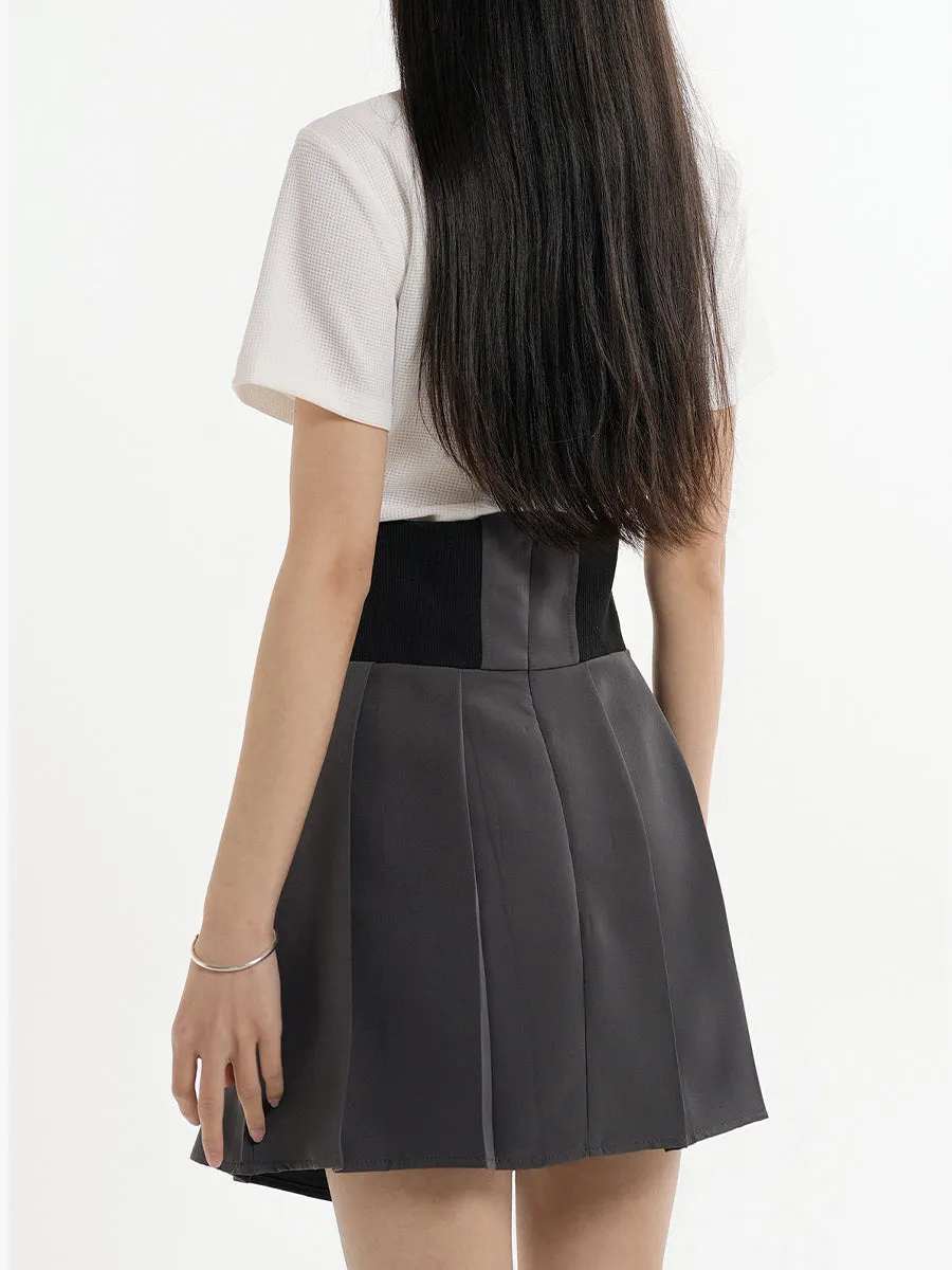 Knitted White Blouse   Corset Pleated Skirt Set