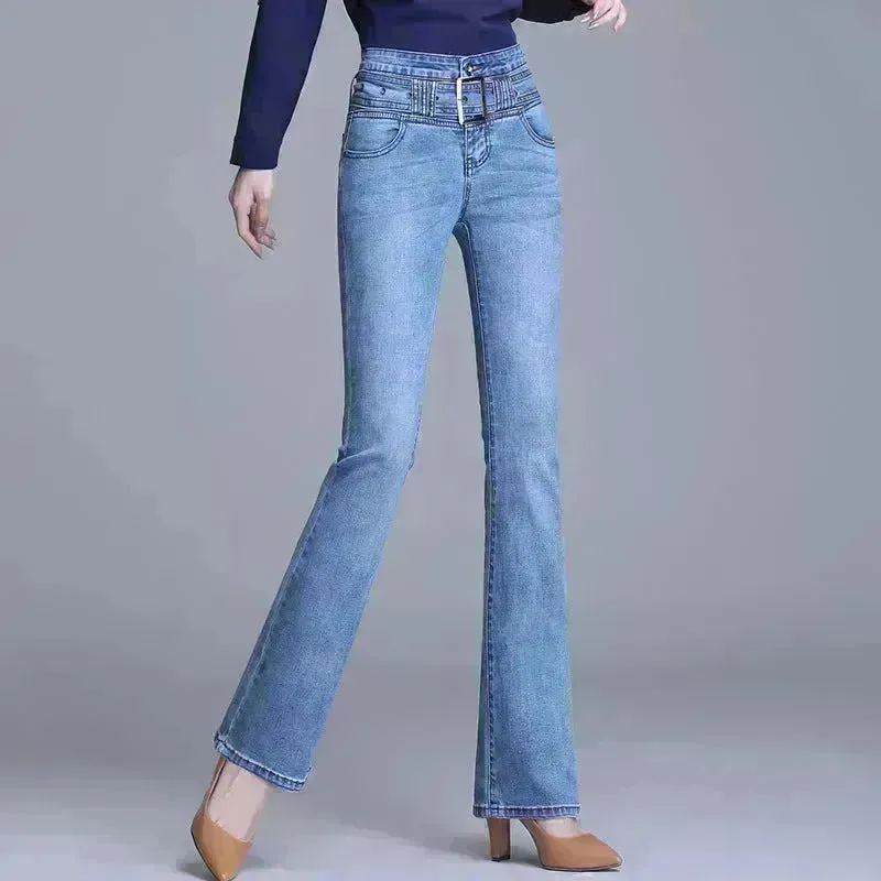 Korean Style Bootcut High-Waisted High Cotton Casual Jeans
