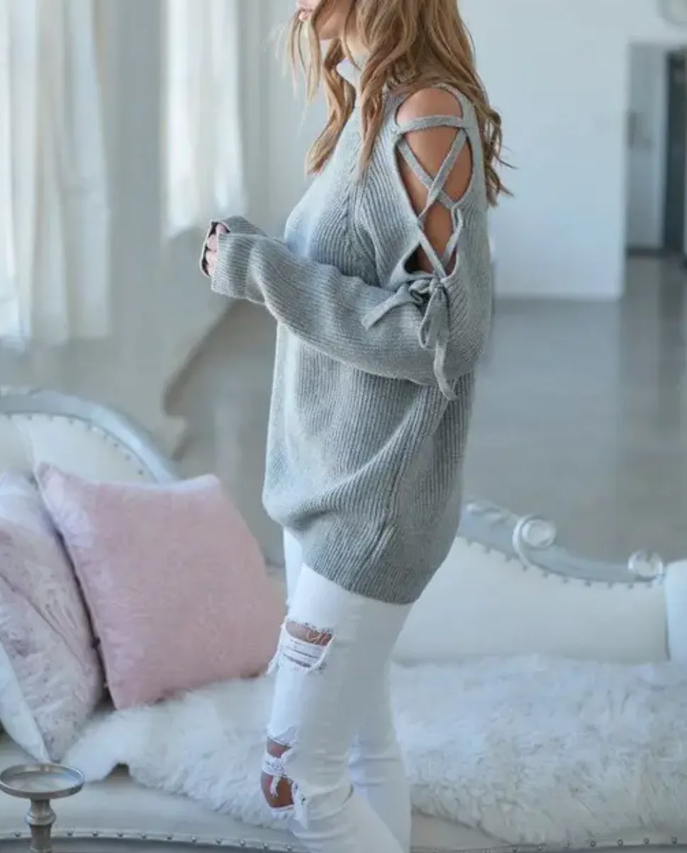 LACE-UP SHOULDER SWEATER