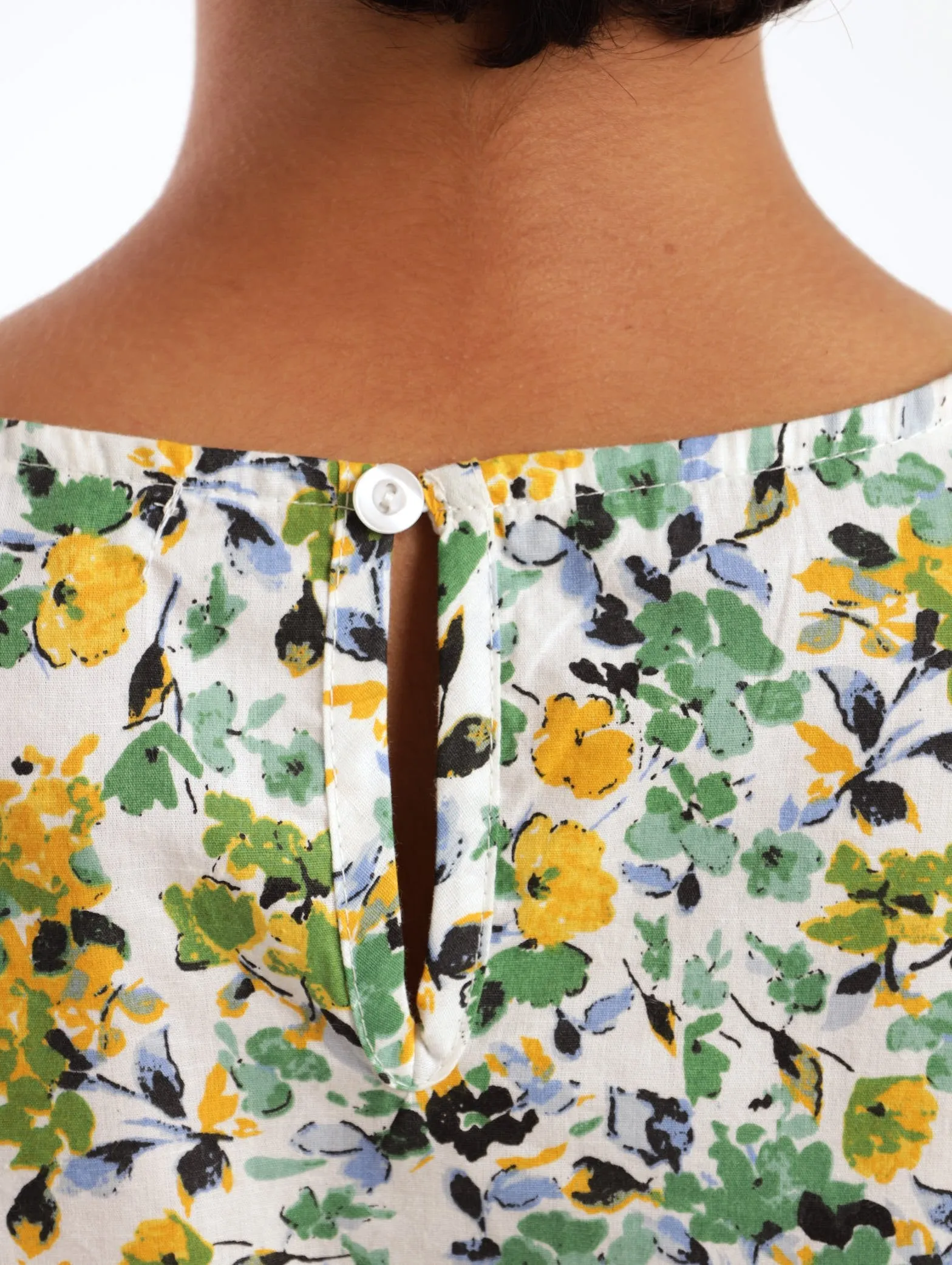 Ladies 3/4 Sleeve Poplin Peplum Bubble Sleeve Blouse - Yellow