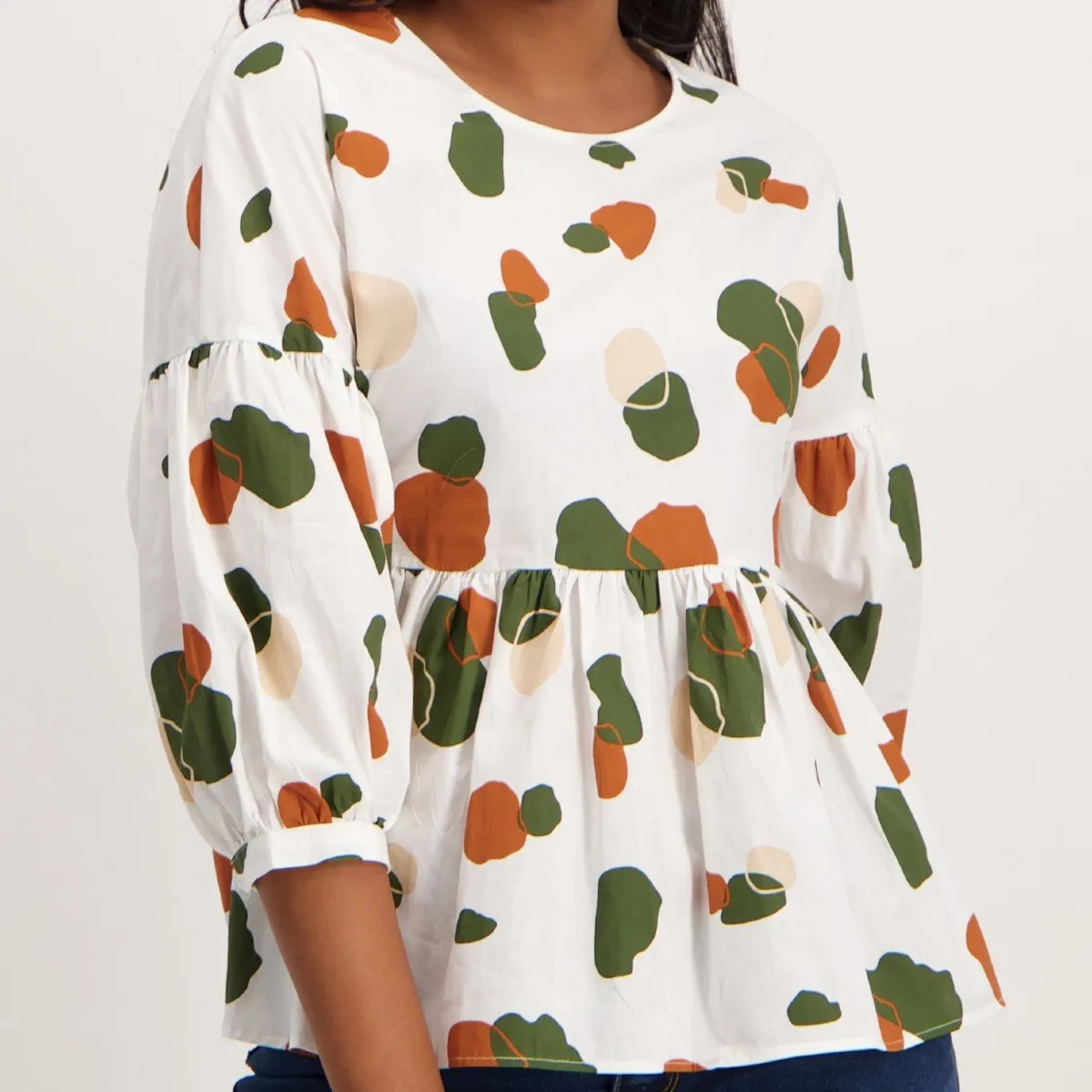 Ladies Cotton Peplum Bubble Sleeve Top