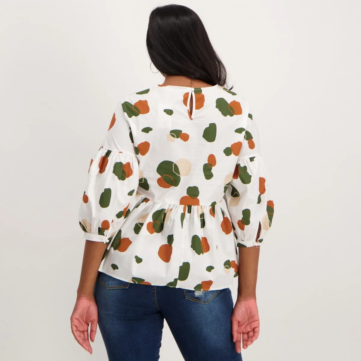 Ladies Cotton Peplum Bubble Sleeve Top