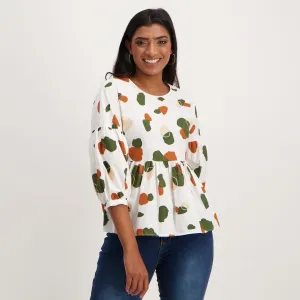Ladies Cotton Peplum Bubble Sleeve Top