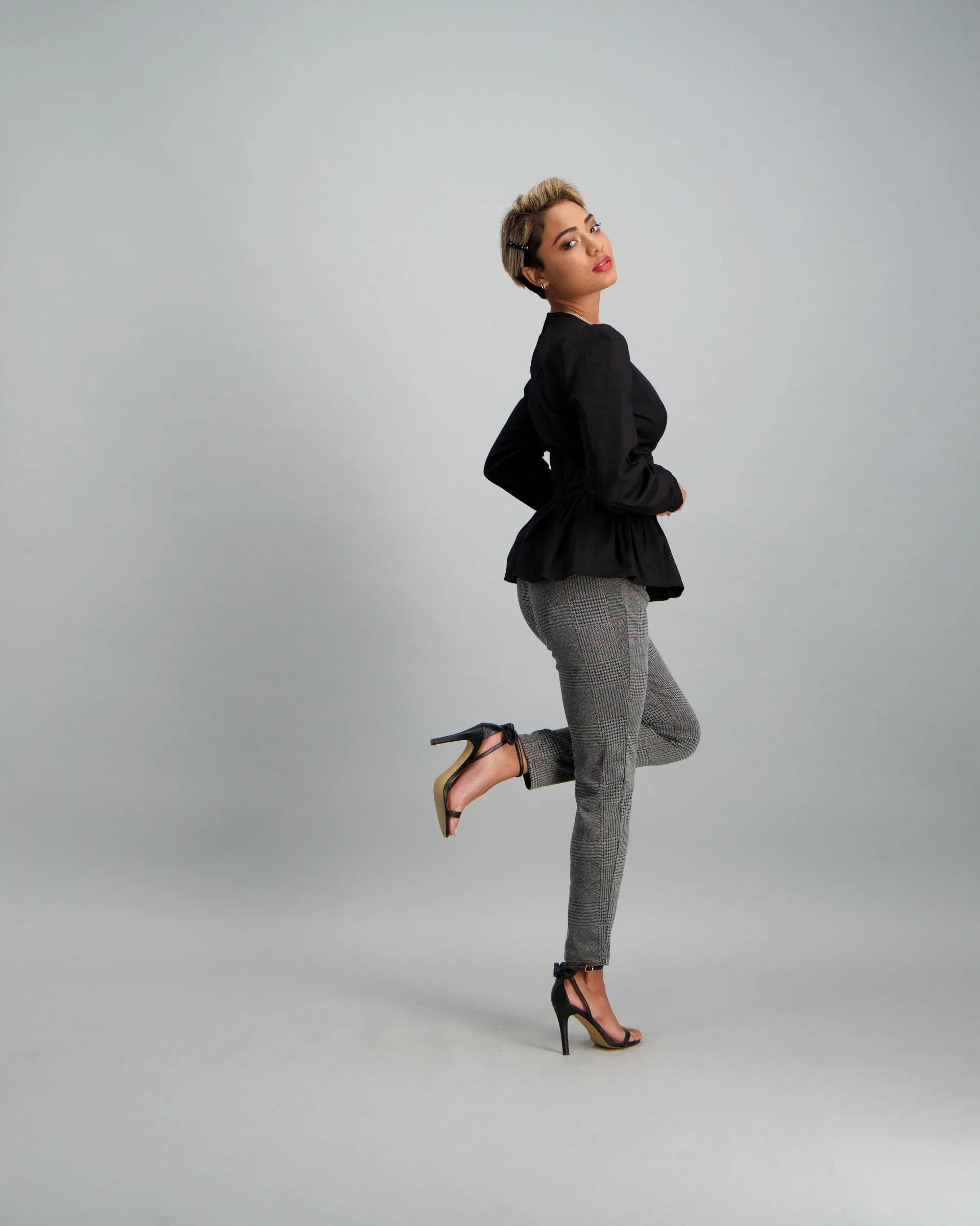 Ladies Peplum Cotton Blouse - Black