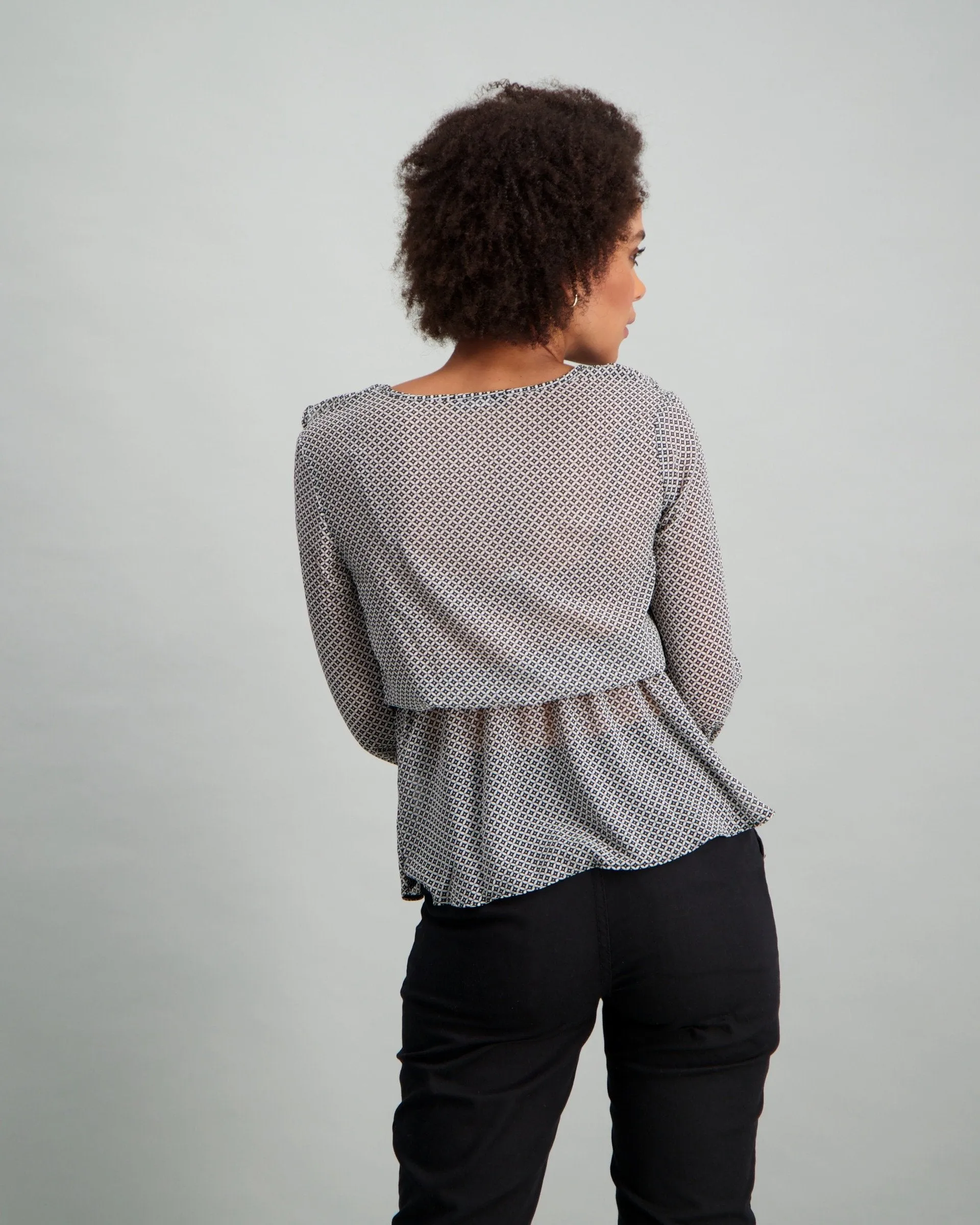 Ladies Ruffle Peplum Blouse - Black/White