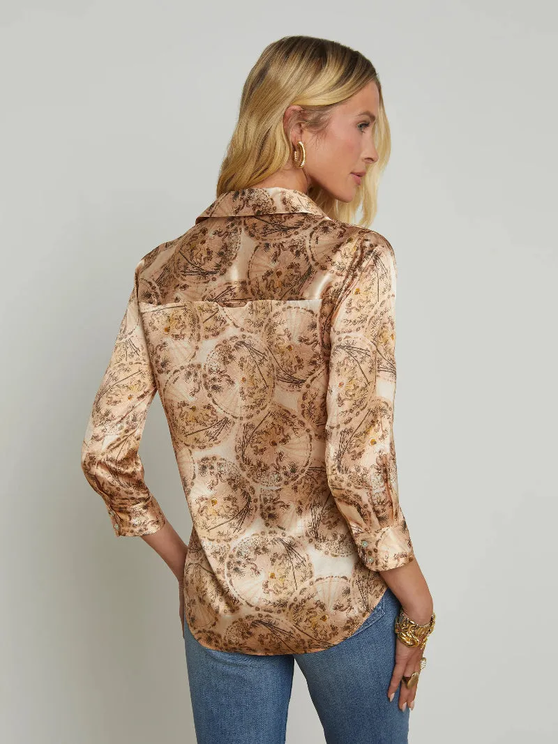 L'AGENCE - Dani 3/4 Sleeve Blouse in Vintage White Multi Parasol
