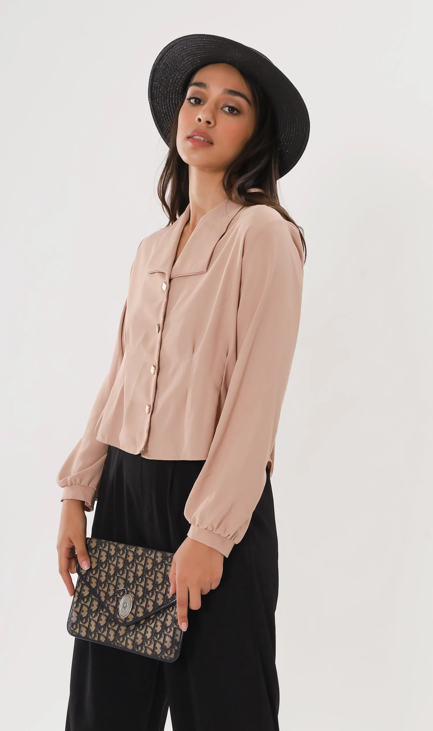 LARISA Button-Down Top (Taupe)