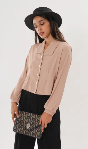 LARISA Button-Down Top (Taupe)