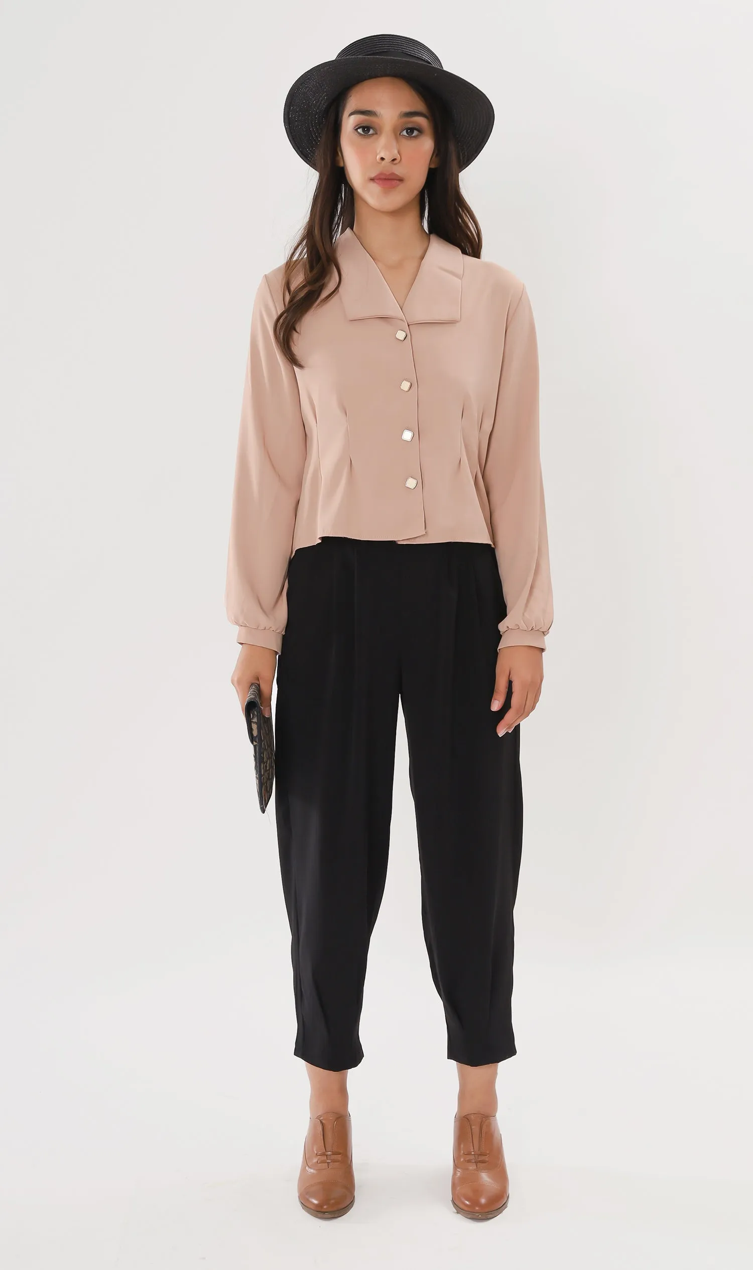 LARISA Button-Down Top (Taupe)