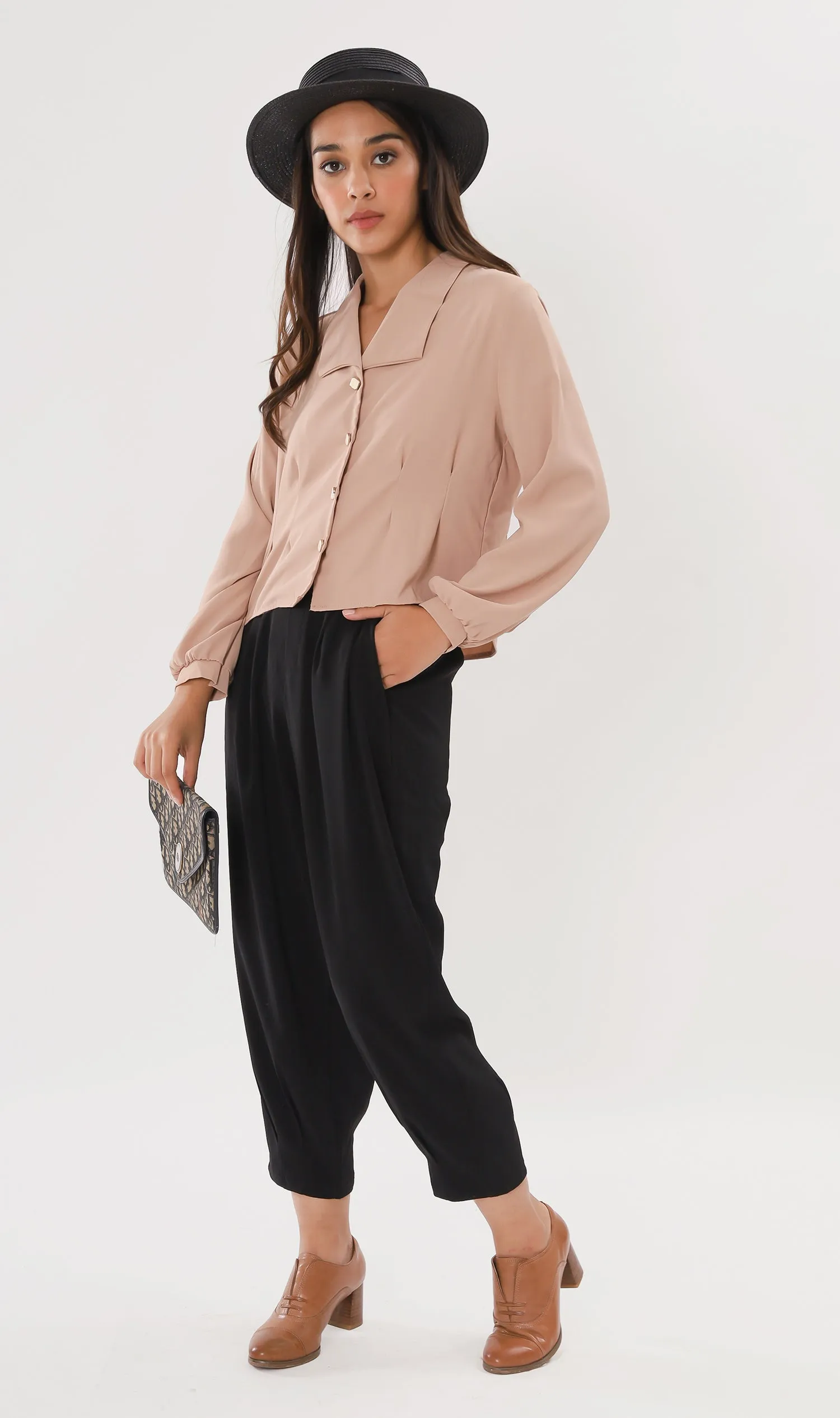 LARISA Button-Down Top (Taupe)