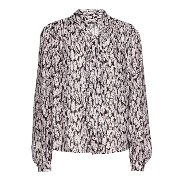 LEAF PRINTED LOOSE FLOUNCED BOW BLOUSE