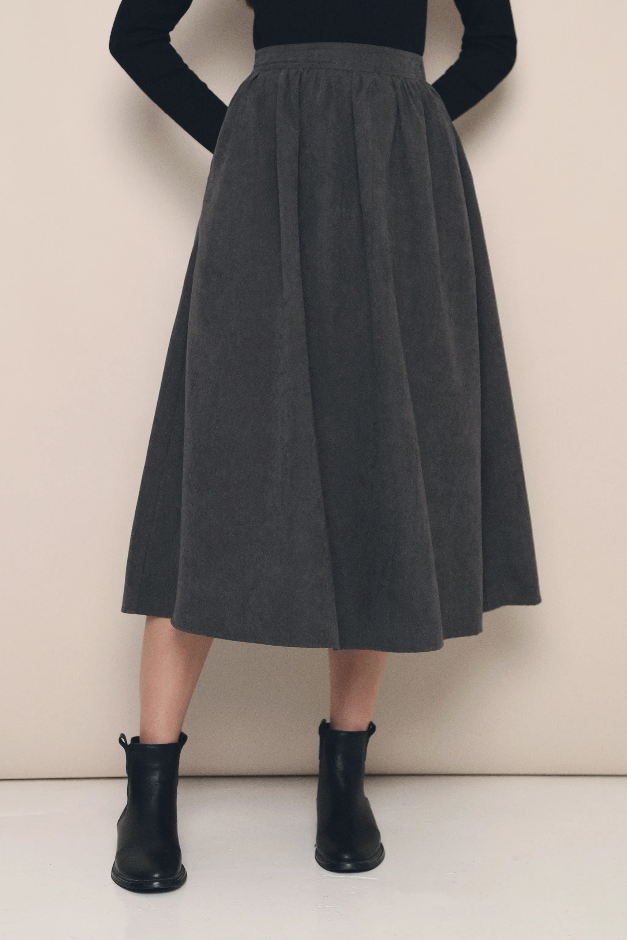 Leighton Suede Midi Skirt Slate Grey