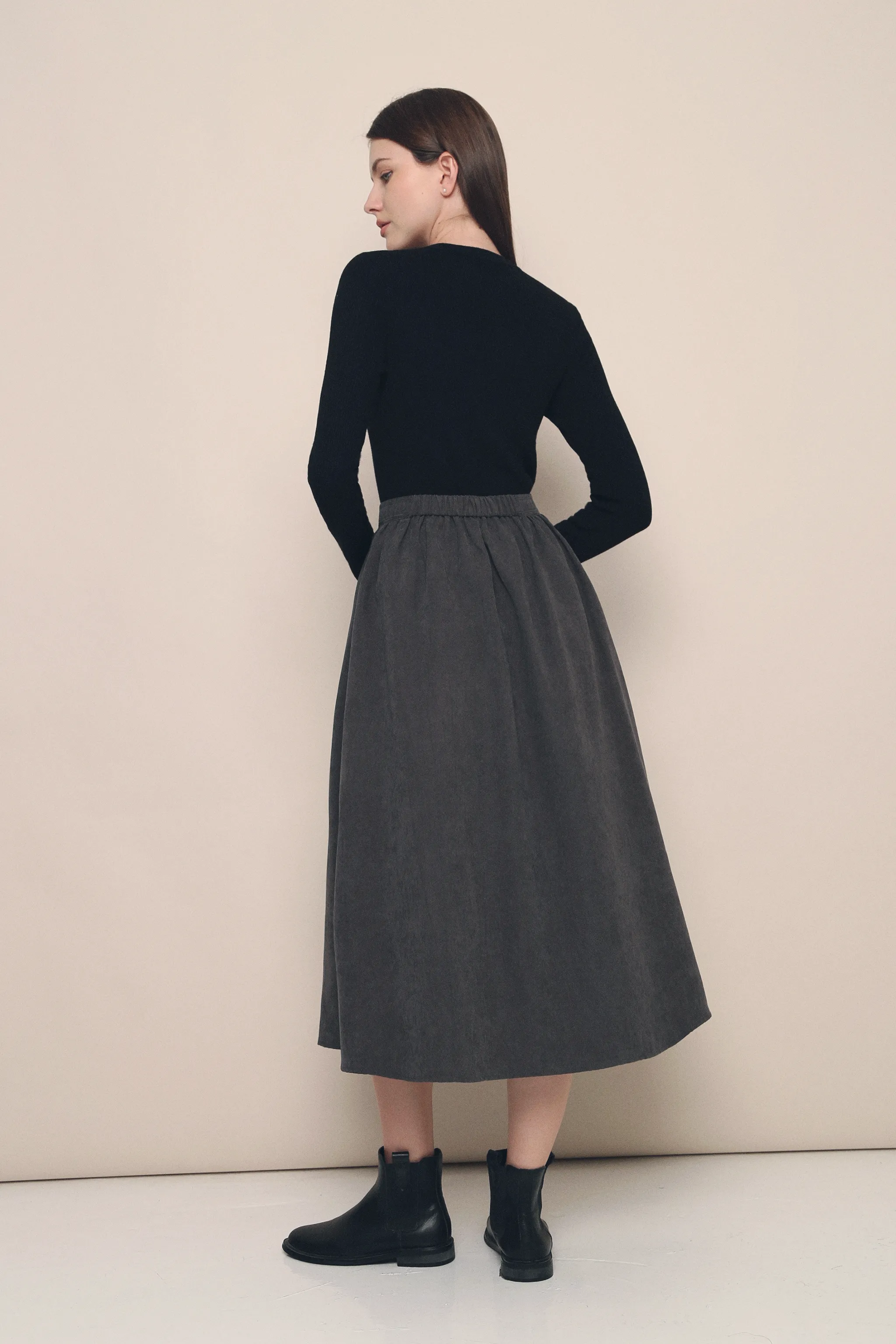 Leighton Suede Midi Skirt Slate Grey