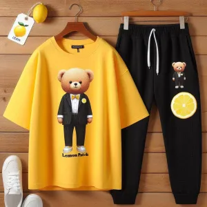 Lemon Tart Printed Oversized T-Shirt and Jogger Pants Set - LTUSTPS1 - Yellow Black