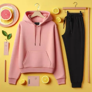 Lemon Tart Womens Plain Hoodie and Jogger Pants Set - LTWPHJPS1 - Pink Black