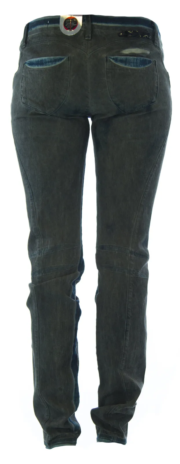LEROCK Women's Grey/Blue Dirt-Washed Straight Leg Slim Fit Denim Jeans Sz 27 NEW