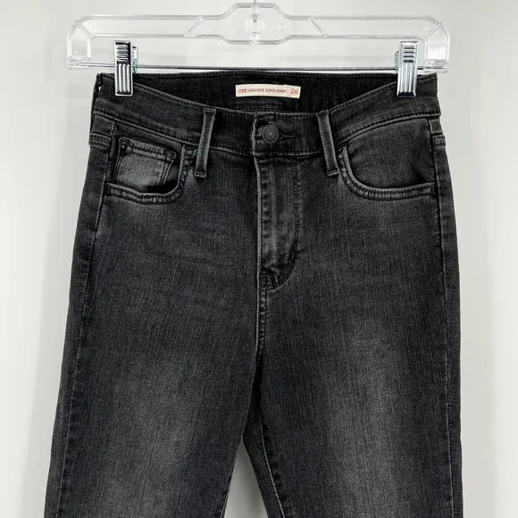 Levi's 720 High Rise Super Skinny Jeans in Subtle Art Washed Black Sz 26 Raw Hem