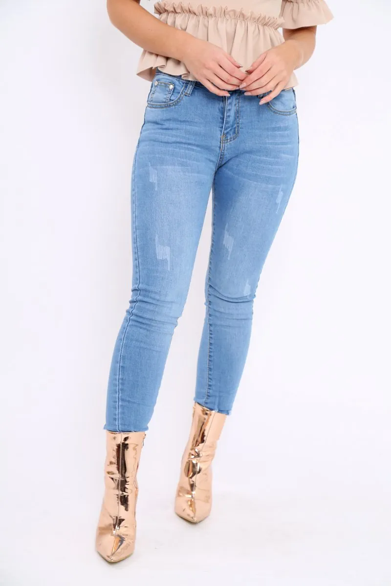 Light Blue Denim Distressed Skinny Jeans - Emberlie