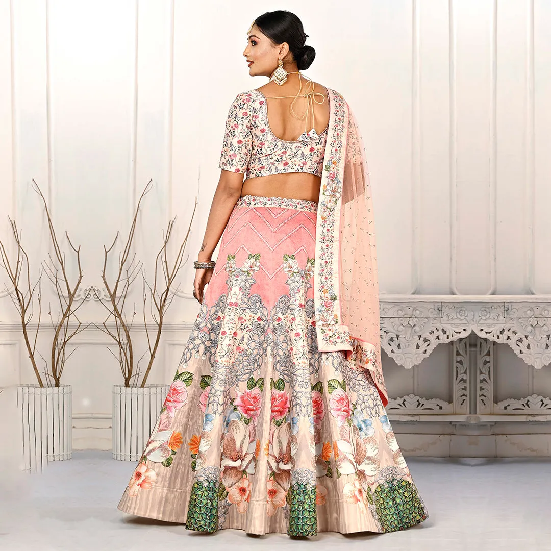 Light Peach and Cream Floral Motifs Lehenga Set