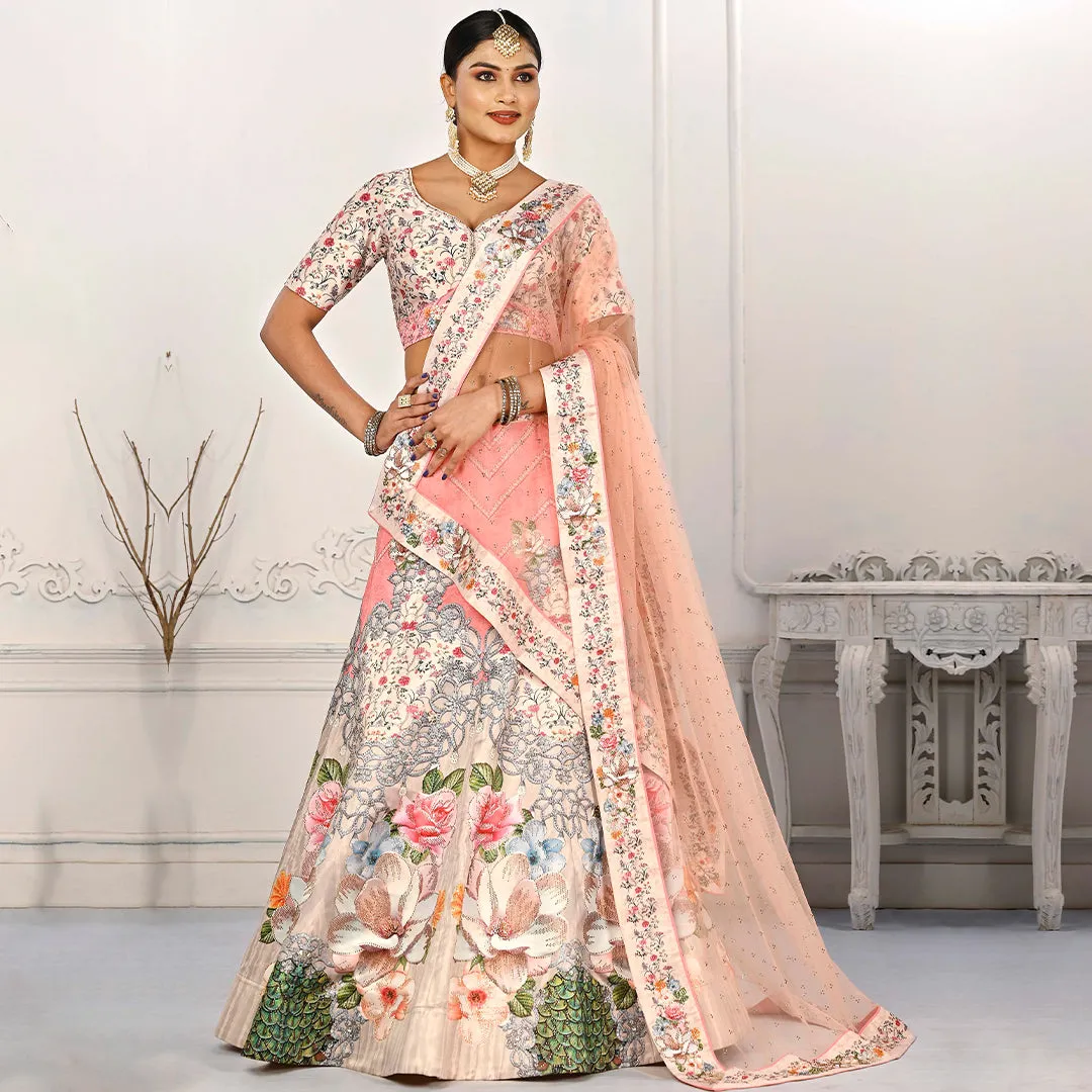Light Peach and Cream Floral Motifs Lehenga Set