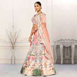 Light Peach and Cream Floral Motifs Lehenga Set