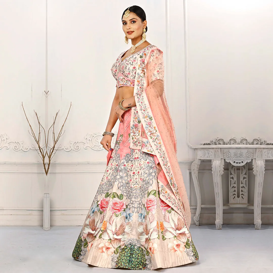 Light Peach and Cream Floral Motifs Lehenga Set