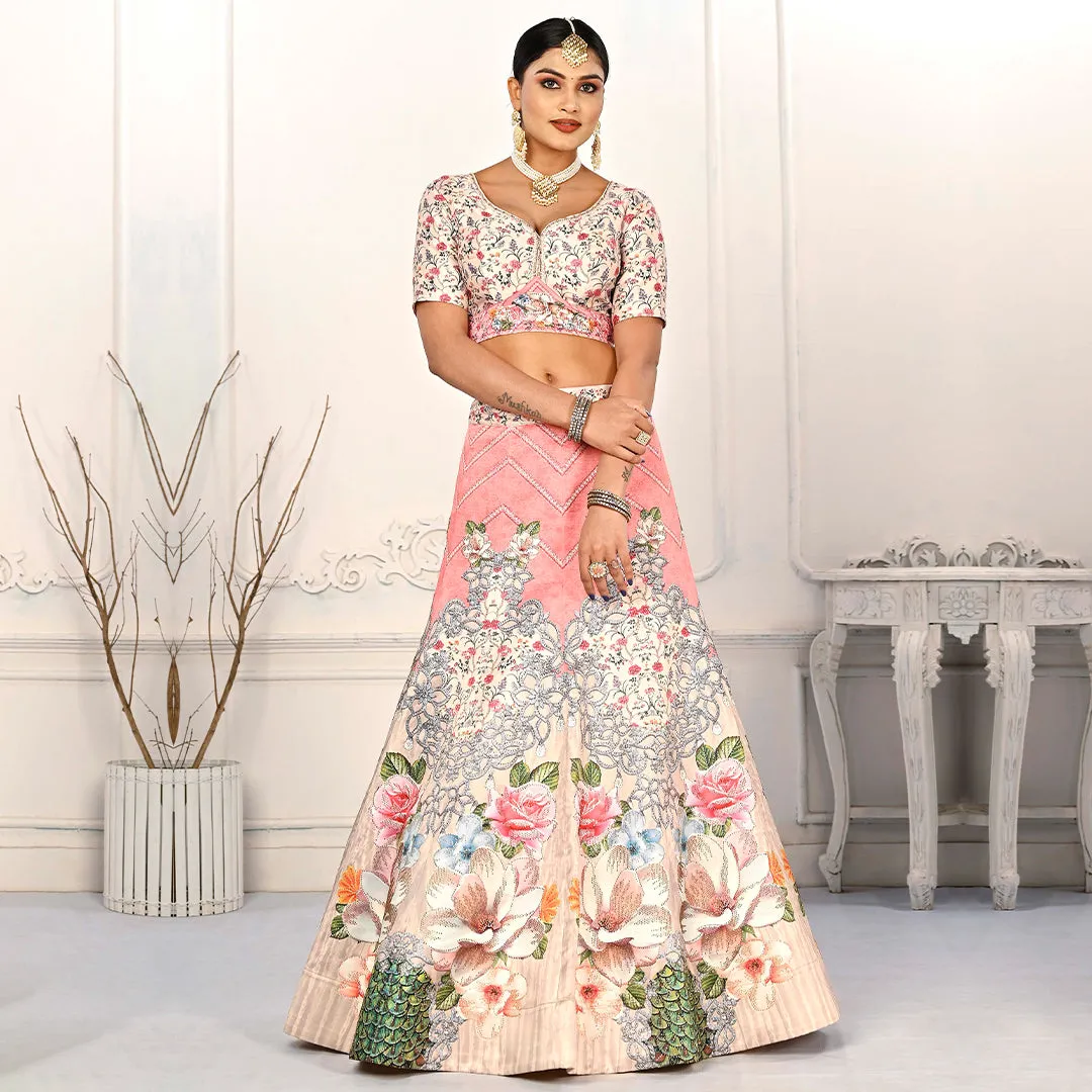 Light Peach and Cream Floral Motifs Lehenga Set