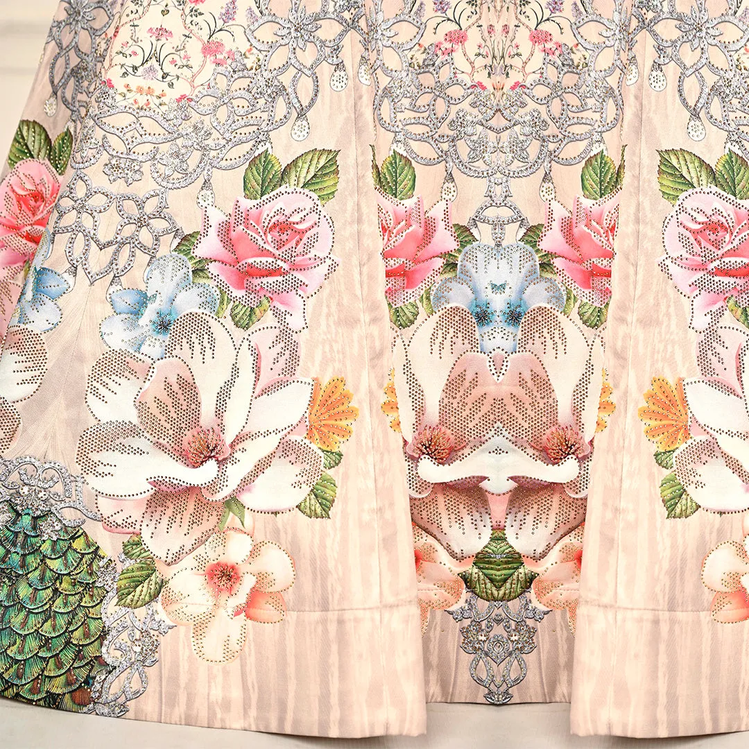 Light Peach and Cream Floral Motifs Lehenga Set