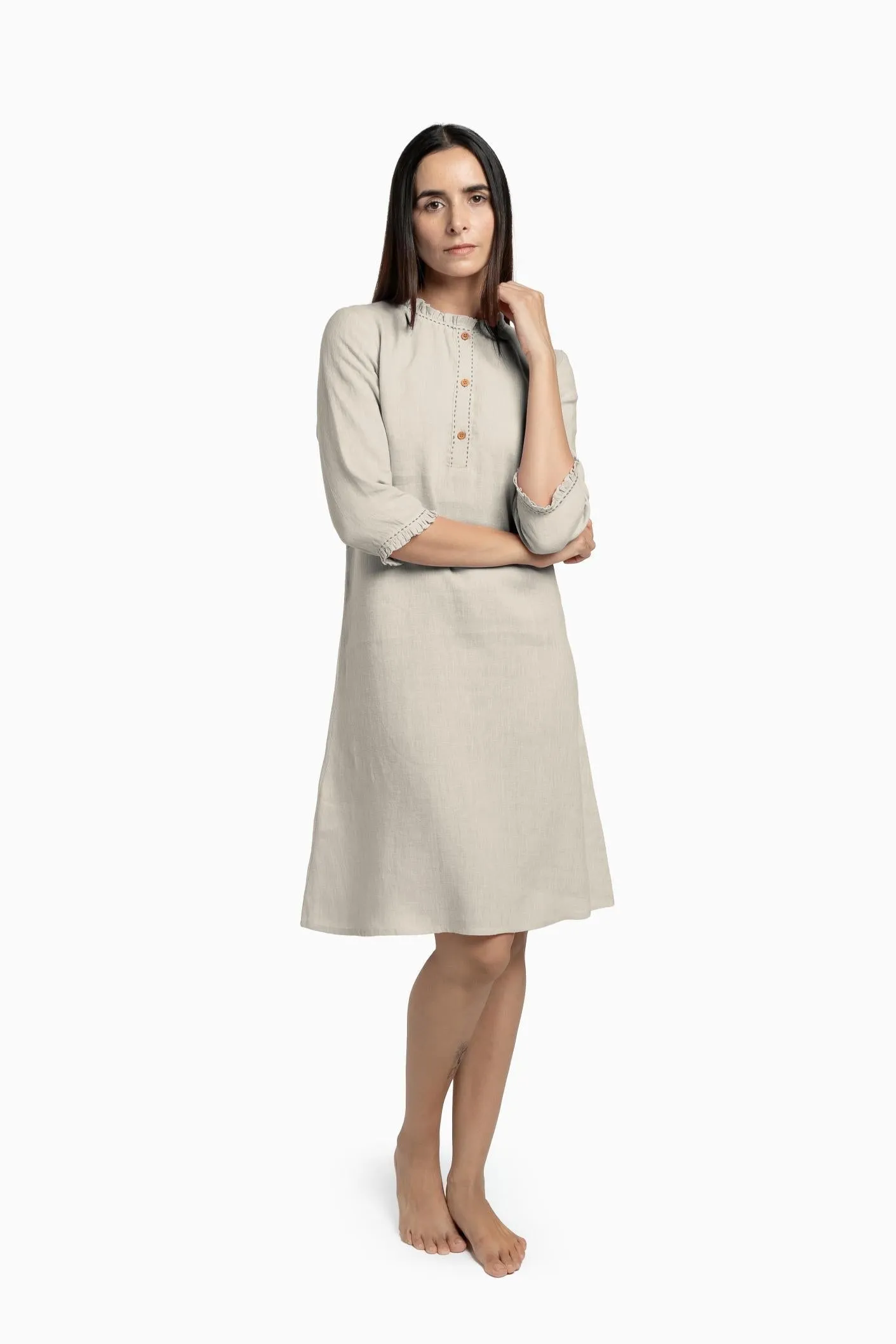 Linen Amber A-Line Dress-Pacific Blue