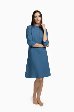 Linen Amber A-Line Dress-Pacific Blue