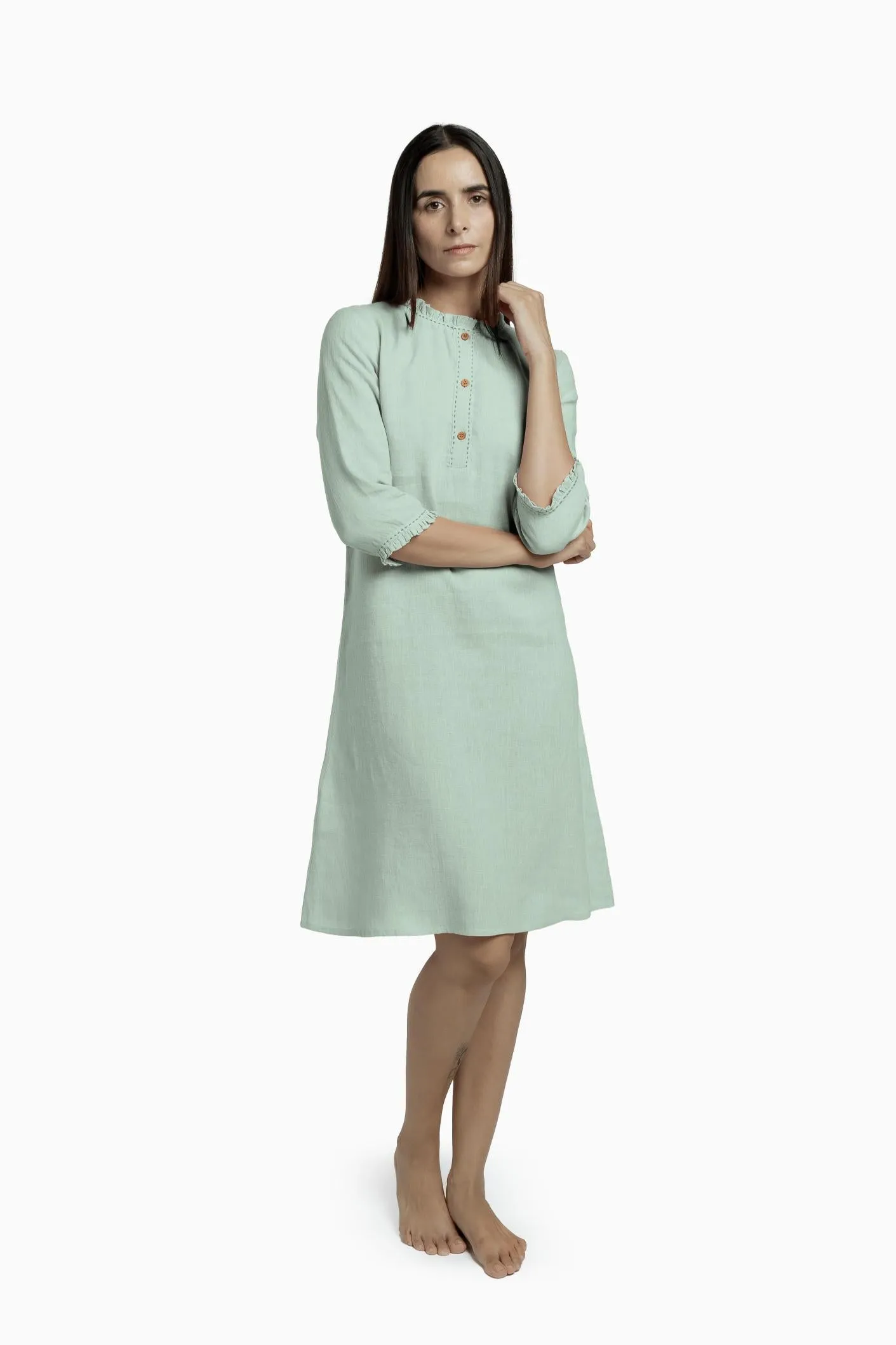 Linen Amber A-Line Dress-Pacific Blue